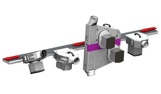 Hood examples from left to right: chamfering, grooving/profiling, double hogging, joining/jump-milling.LEUCO extractor hoods for industrial furniture manufacturing for better workpiece quality, increased economic efficiency in the process and more safety in the machine environment.